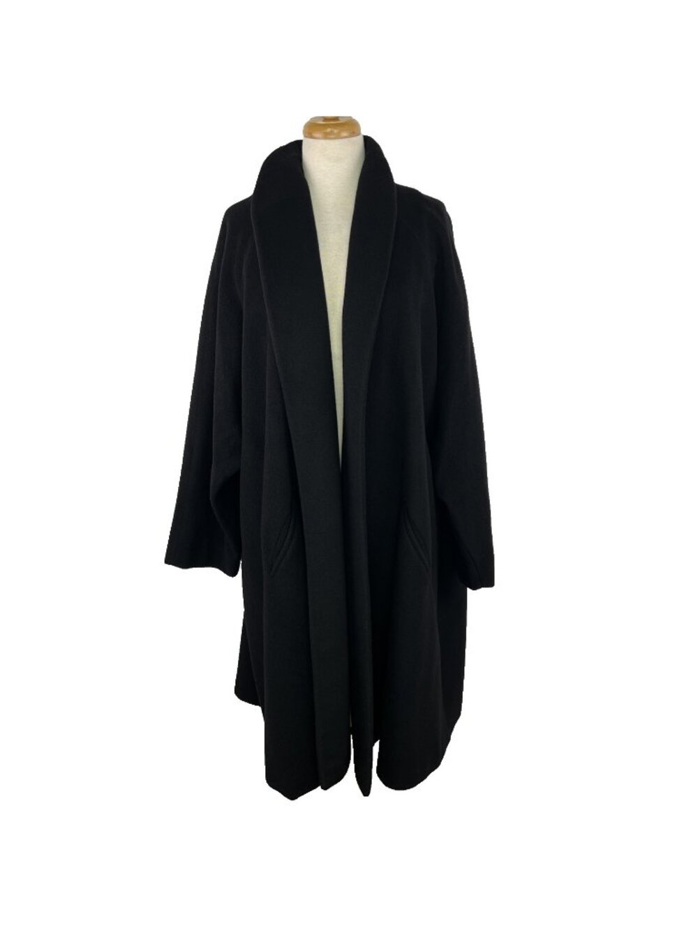 1980s 100% Cashmere 10 Calvin Klein Black Swing Coat Union Made USA Silk Lined